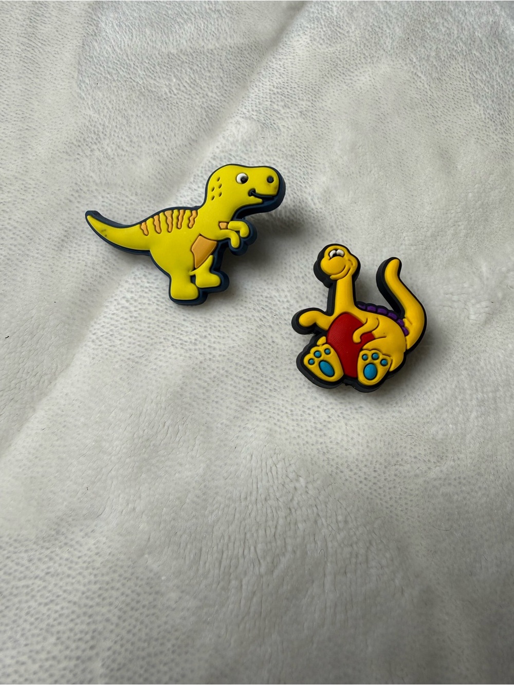 Bright Yellow Dinosaur Kids Shoe Charms - Playful Dino Pair